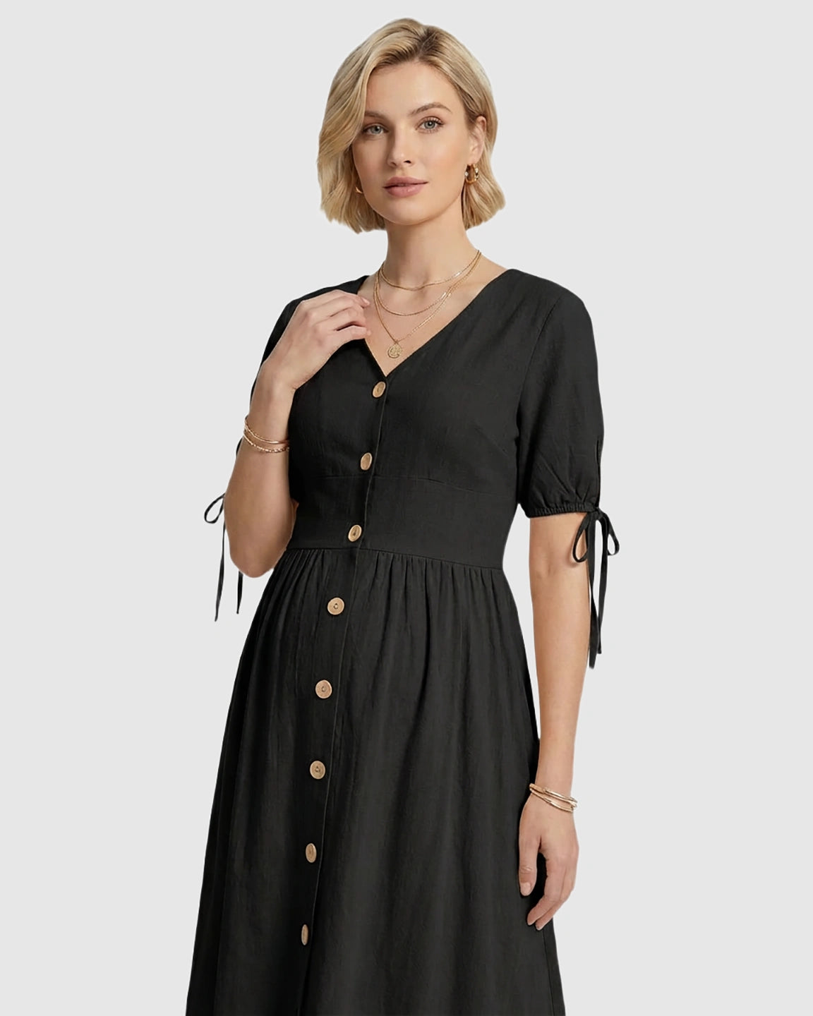 Tie Sleeve A-Line Maternity Midi Dress