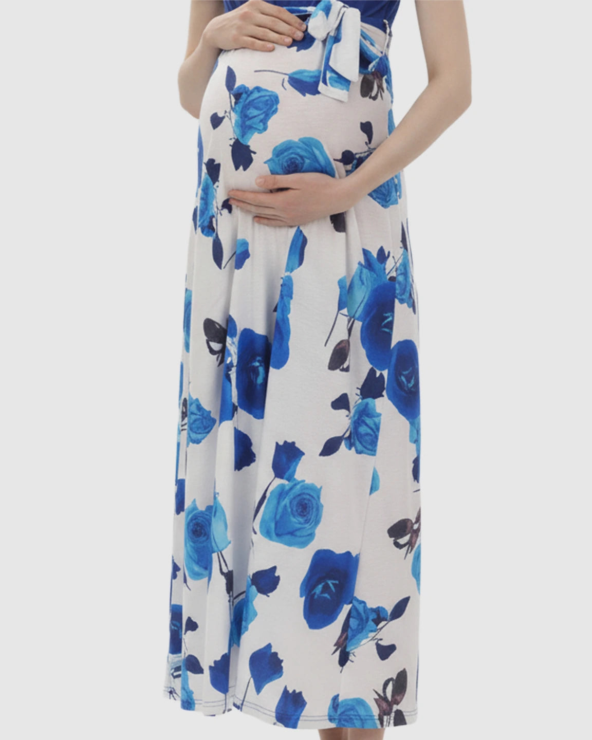 Belted Floral Loose Maternity Maxi Dress