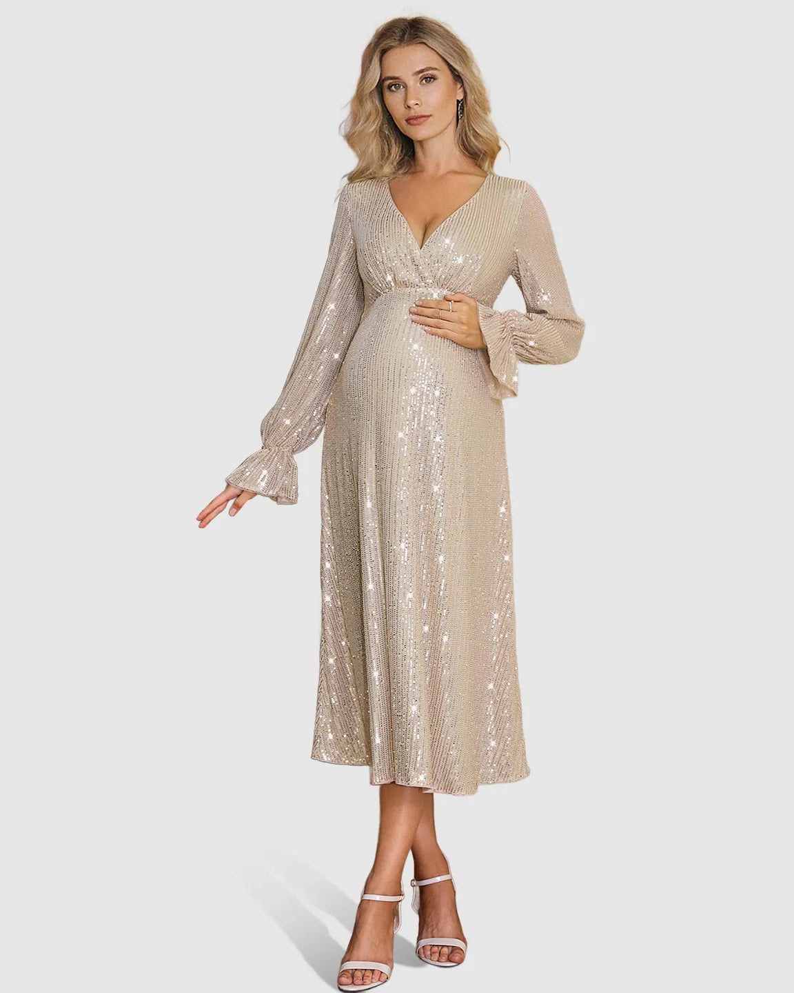 Fully Sequined Empire-Waist Maternity Midi Dress