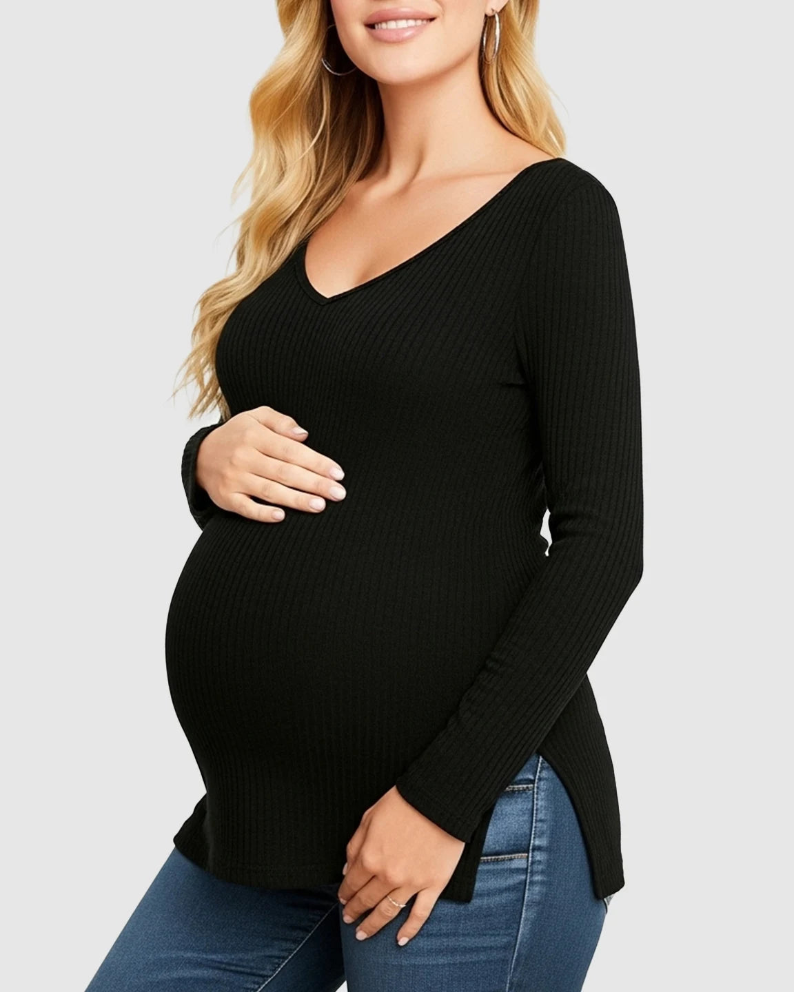 Ribbed Long Sleeve Maternity Top