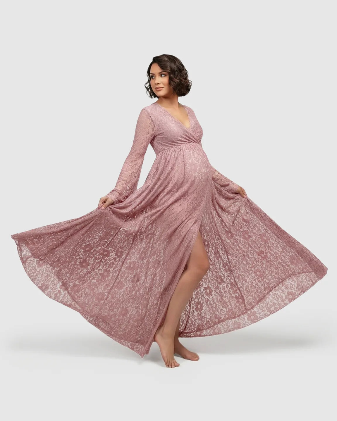 Long Bell Sleeve See Through Maternity Gown