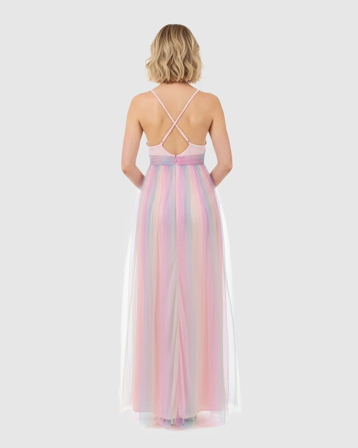 Cross-Back Rainbow Tulle Maternity Gown