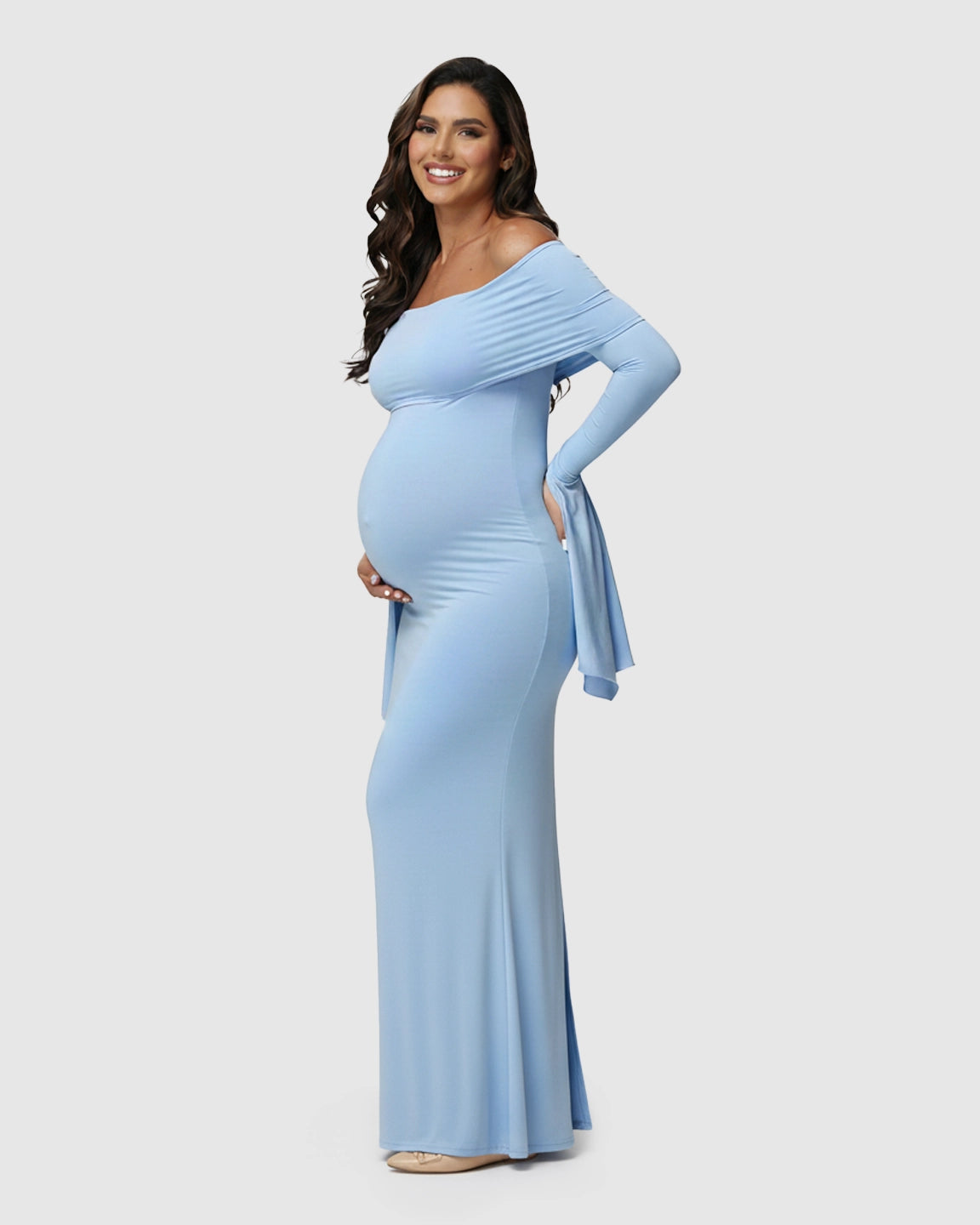 Off-Shoulder Bodycon Maternity Maxi Dress
