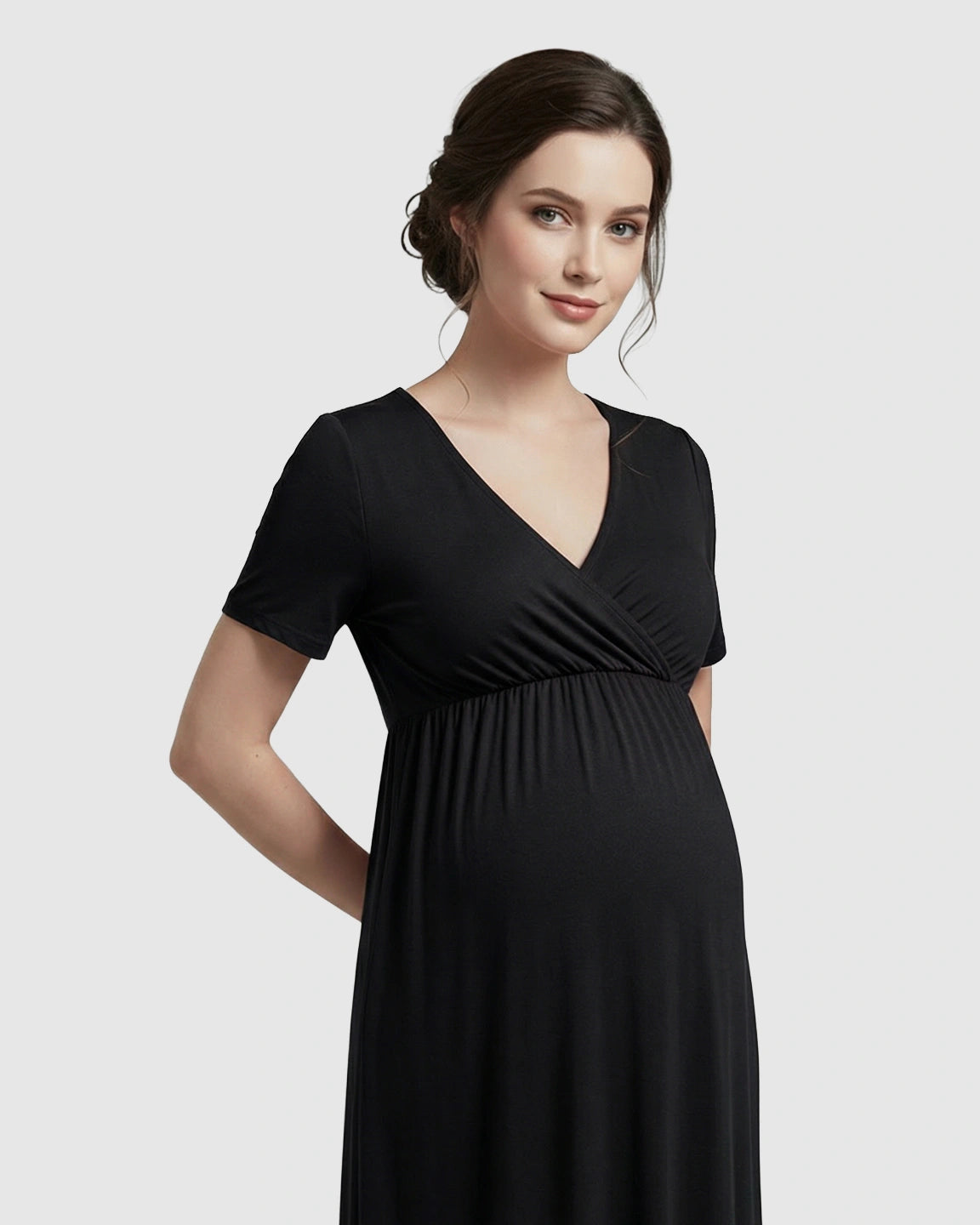 Crossover V-Neck Flowy Silhouette Maternity Maxi Dress