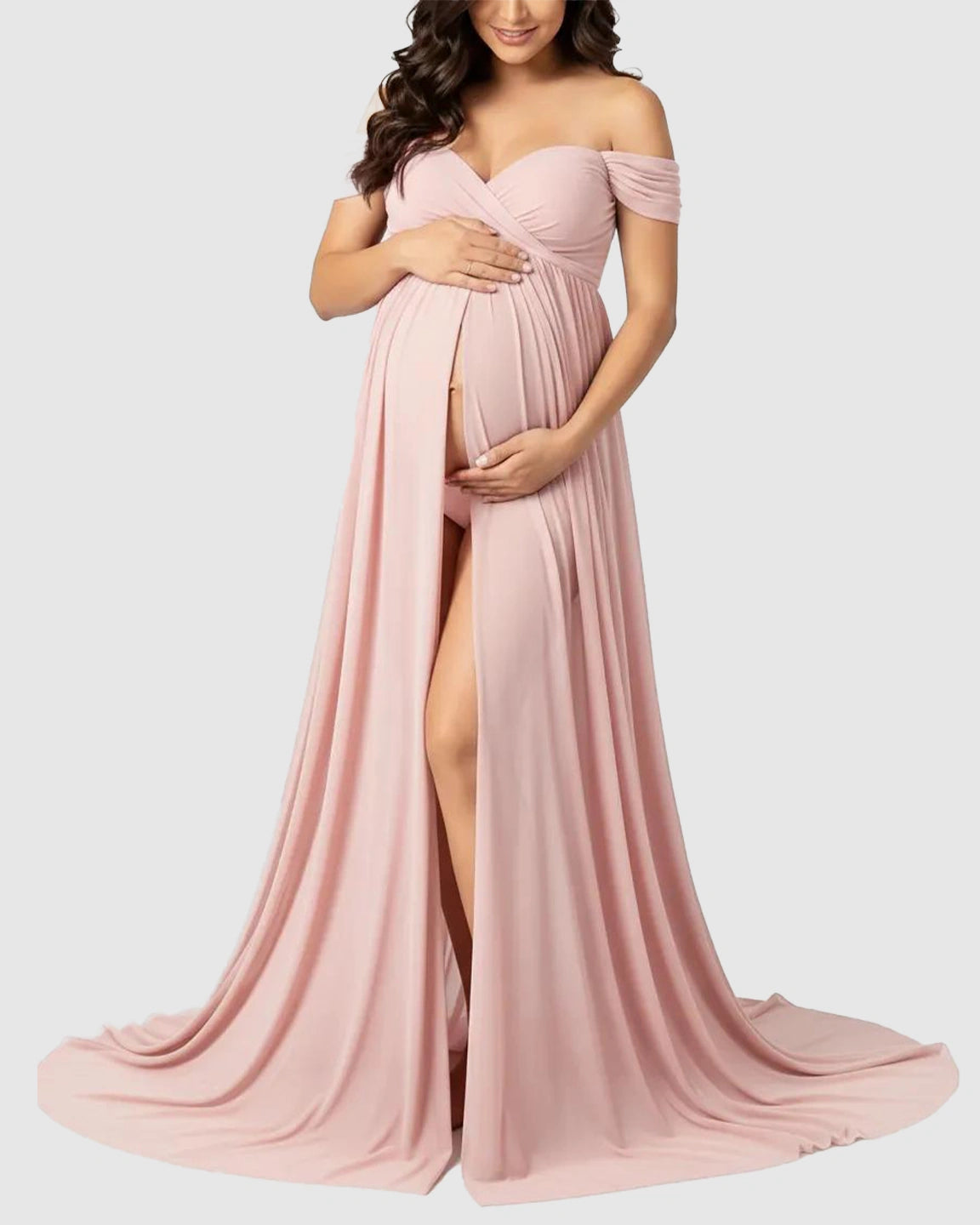 Off Shoulder Laced Flowing Maternity Maxi Dress