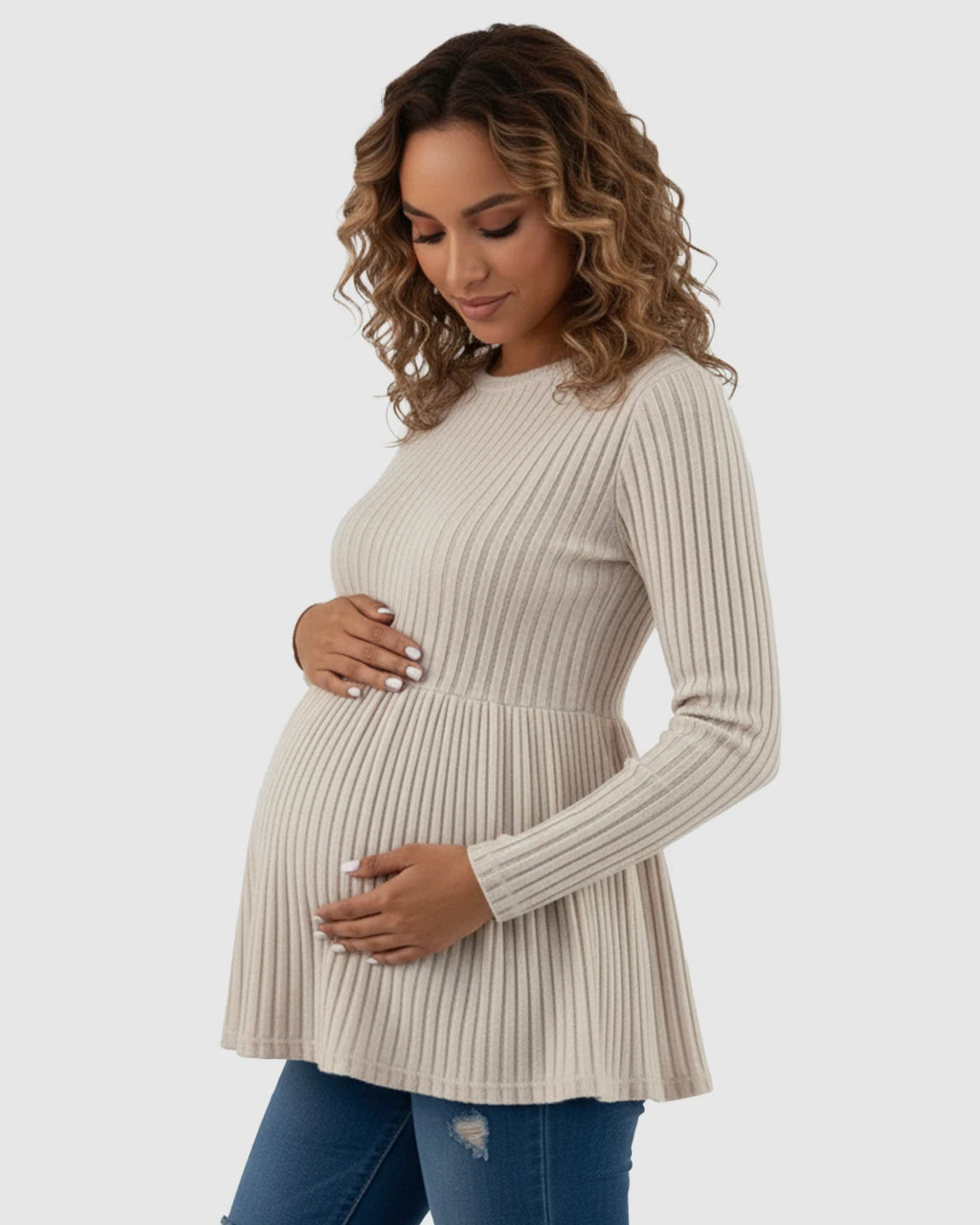 Ribbed Knit Ruffle Hem Maternity Top