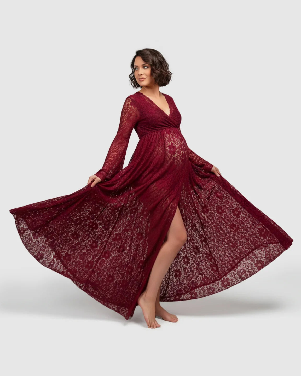 Long Bell Sleeve See Through Maternity Gown