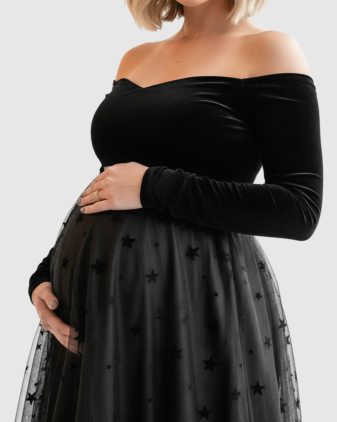 Star-Tulle Off-Shoulder Maternity Gown