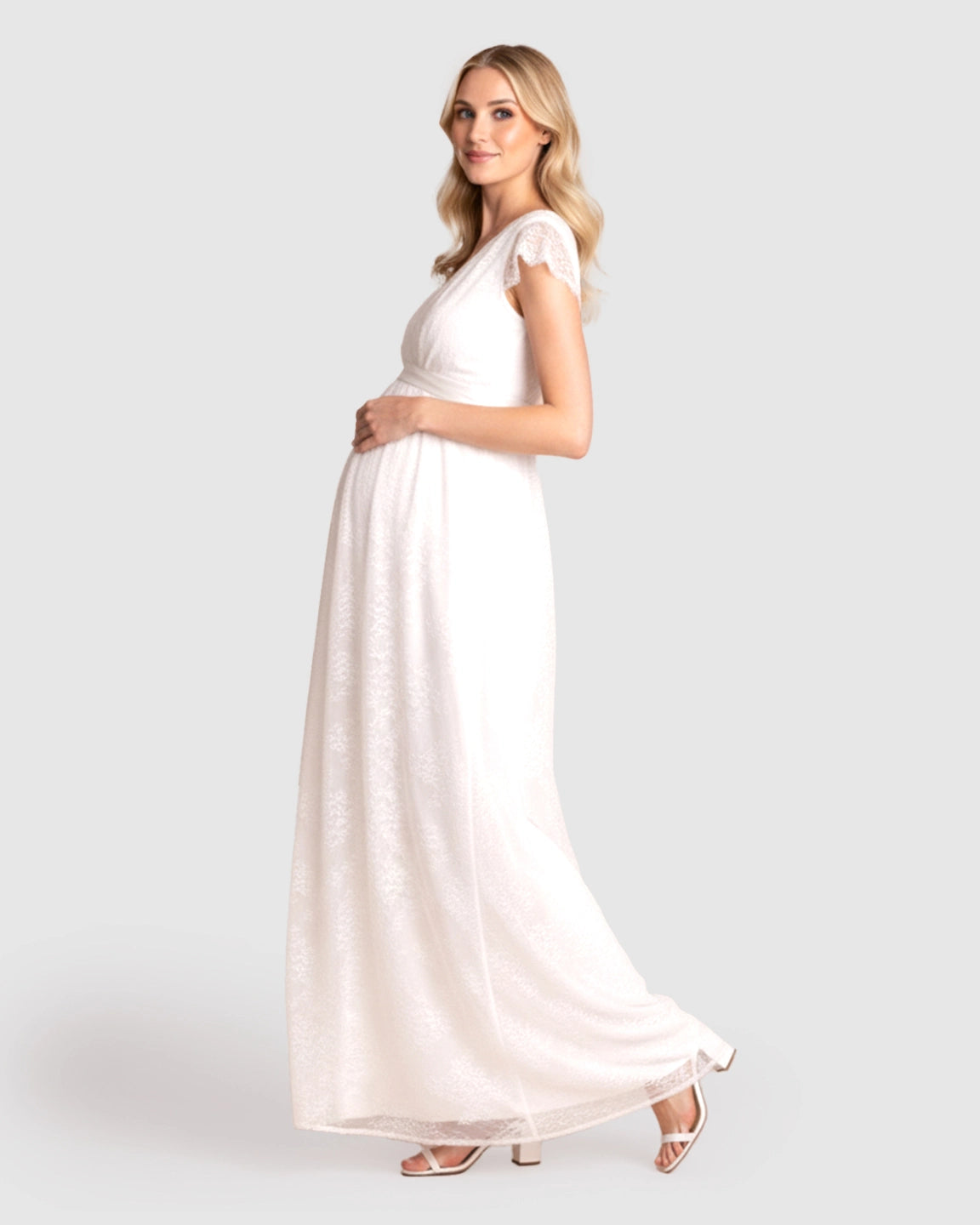 Lace Flutter Sleeve Empire Waist Maternity Photoshoot Gown
