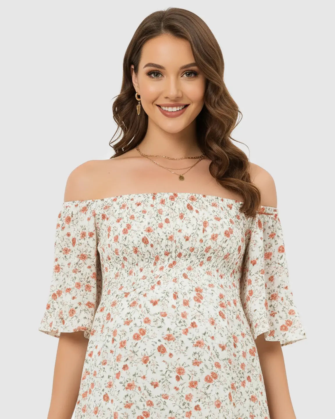 Off-Shoulder Boho Maternity Midi Dress