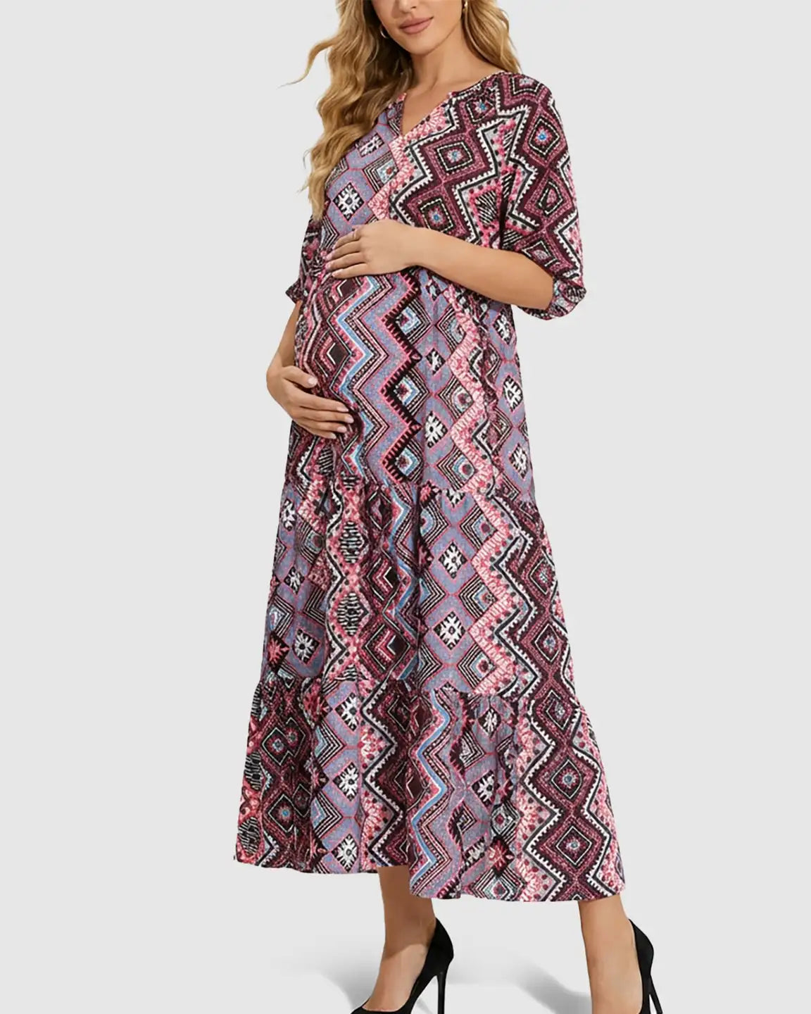 Bohemian Print A-line Maternity Maxi Dress