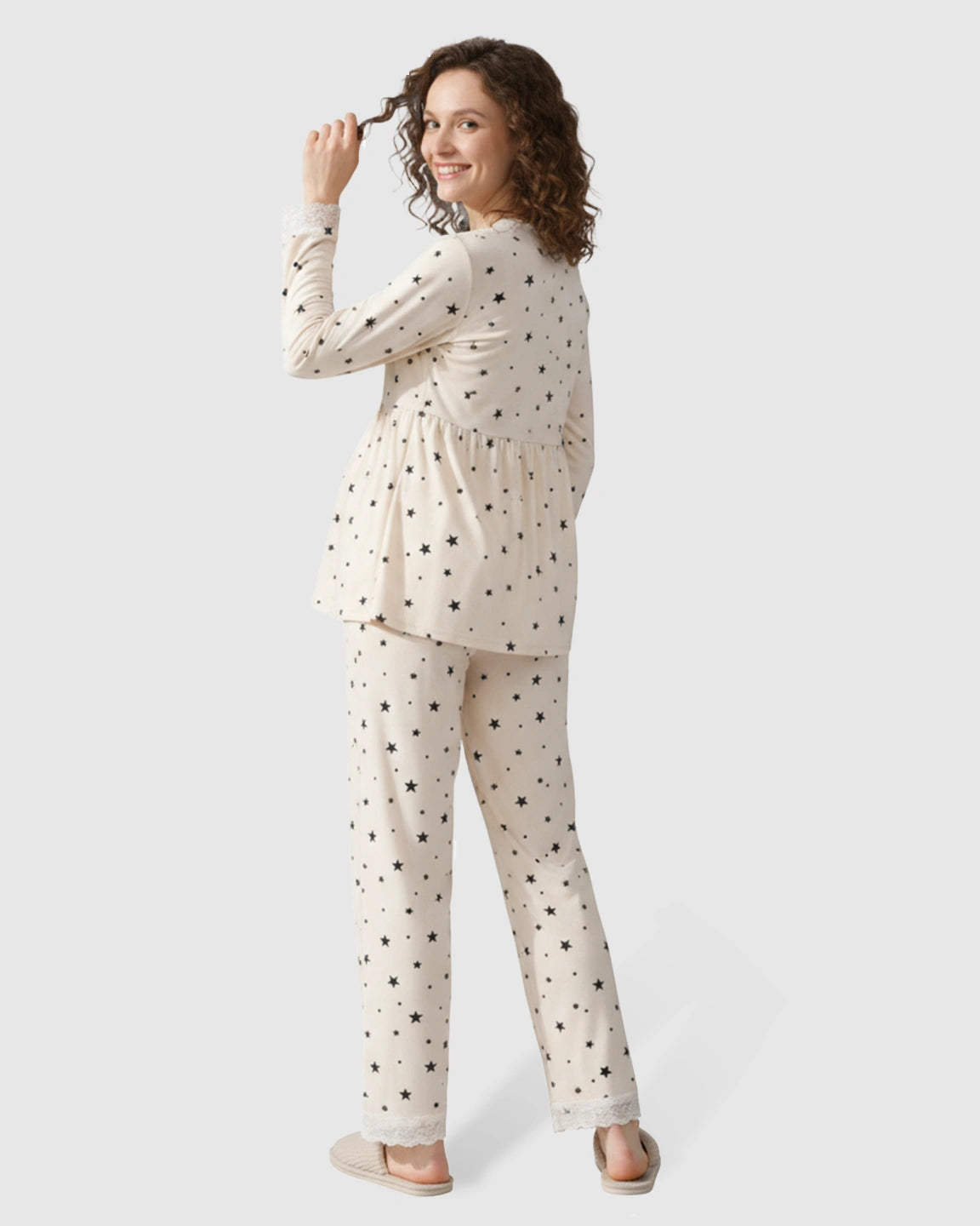 Modal-Soft Lace-Trim Maternity Sleepwear Set