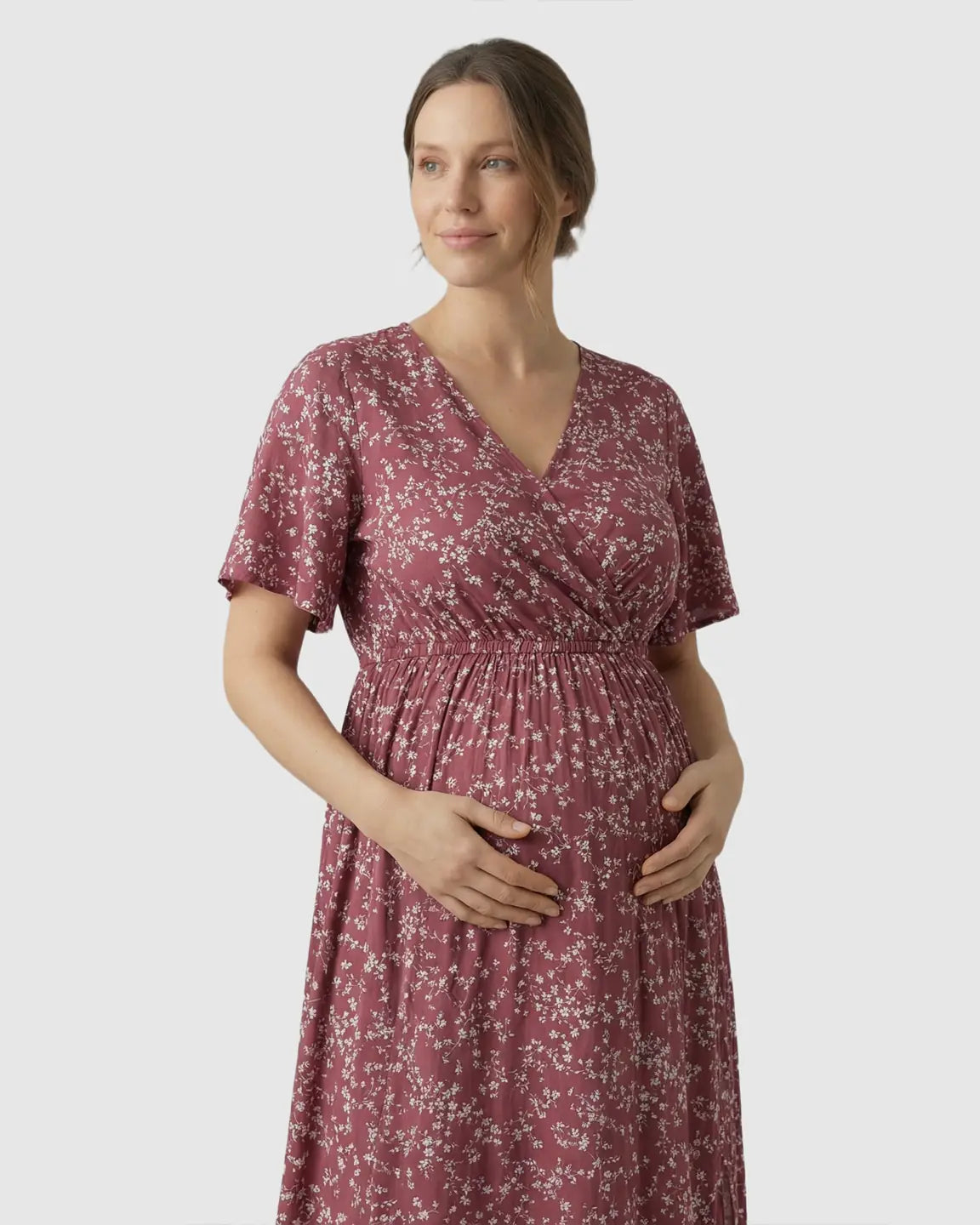 Waist-Cinching Bohemian Maternity Maxi Dress