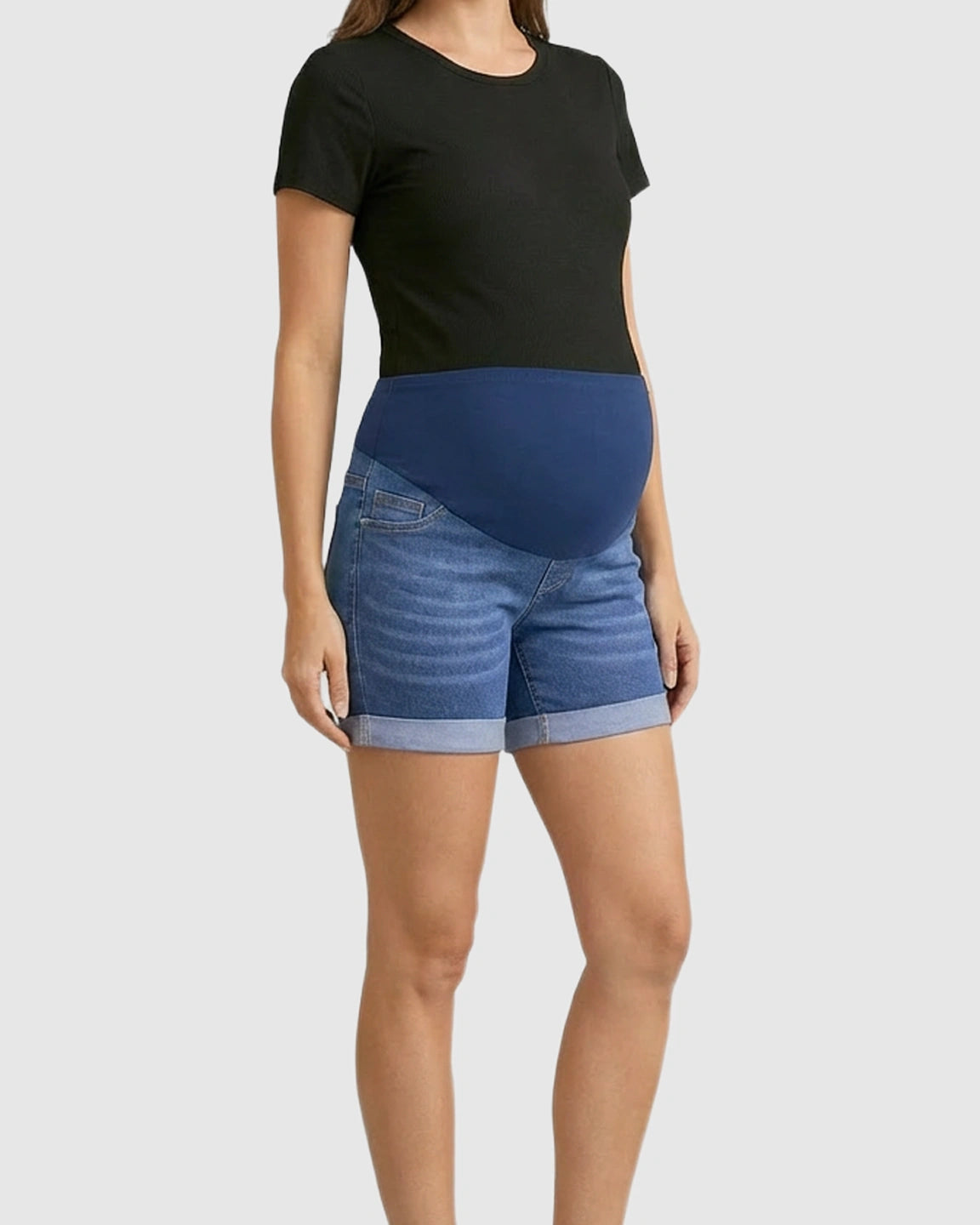 Soft-Stretch Rolled-Hem Maternity Denim Shorts