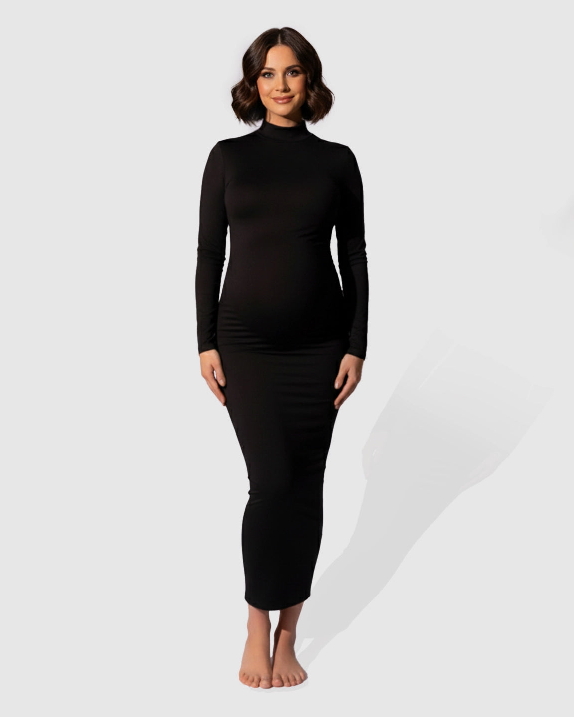 Mock-Neck Bodycon Maternity Maxi Dress