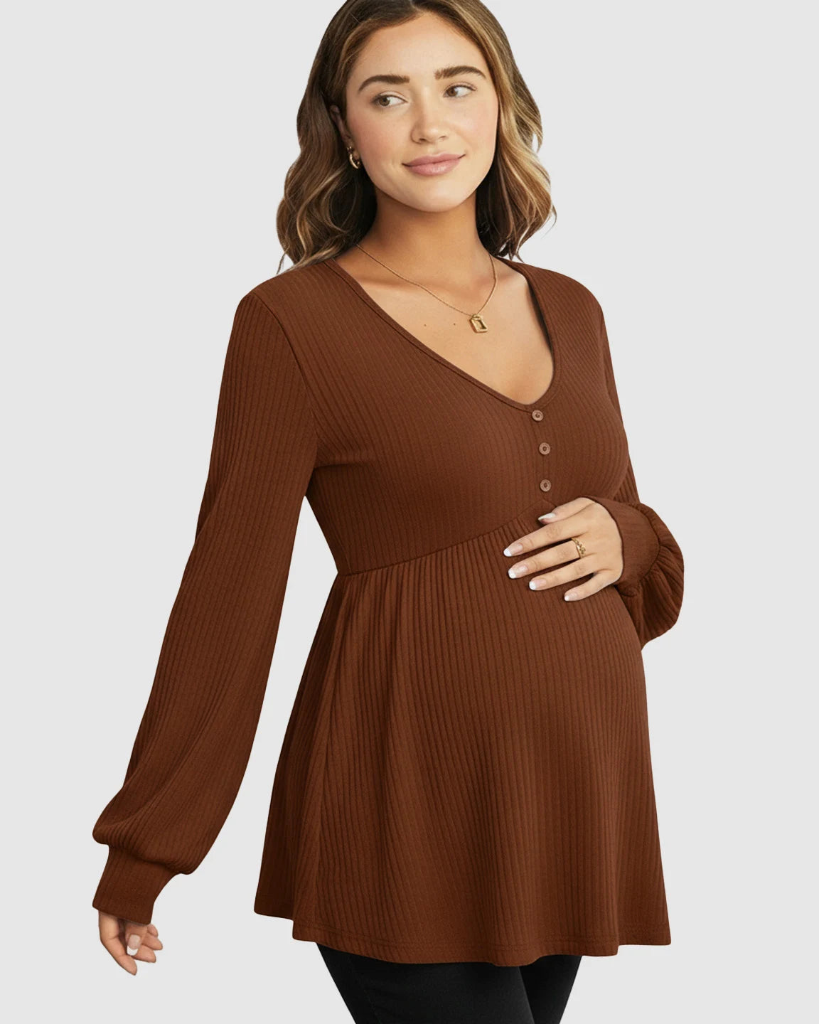 Ruffled V-Neck Ribbed Maternity Top