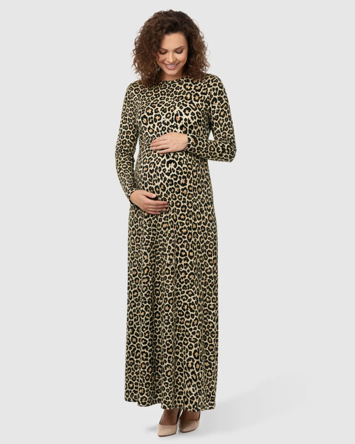 Flowing Skirt Leopard Print Maternity Maxi Dress