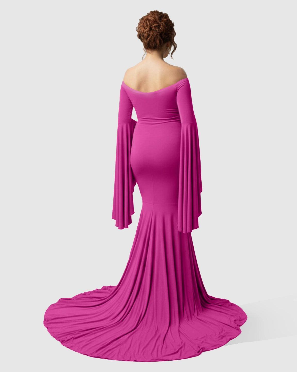 Flared Sleeve Fishtail Train Maternity Photoshoot Dress
