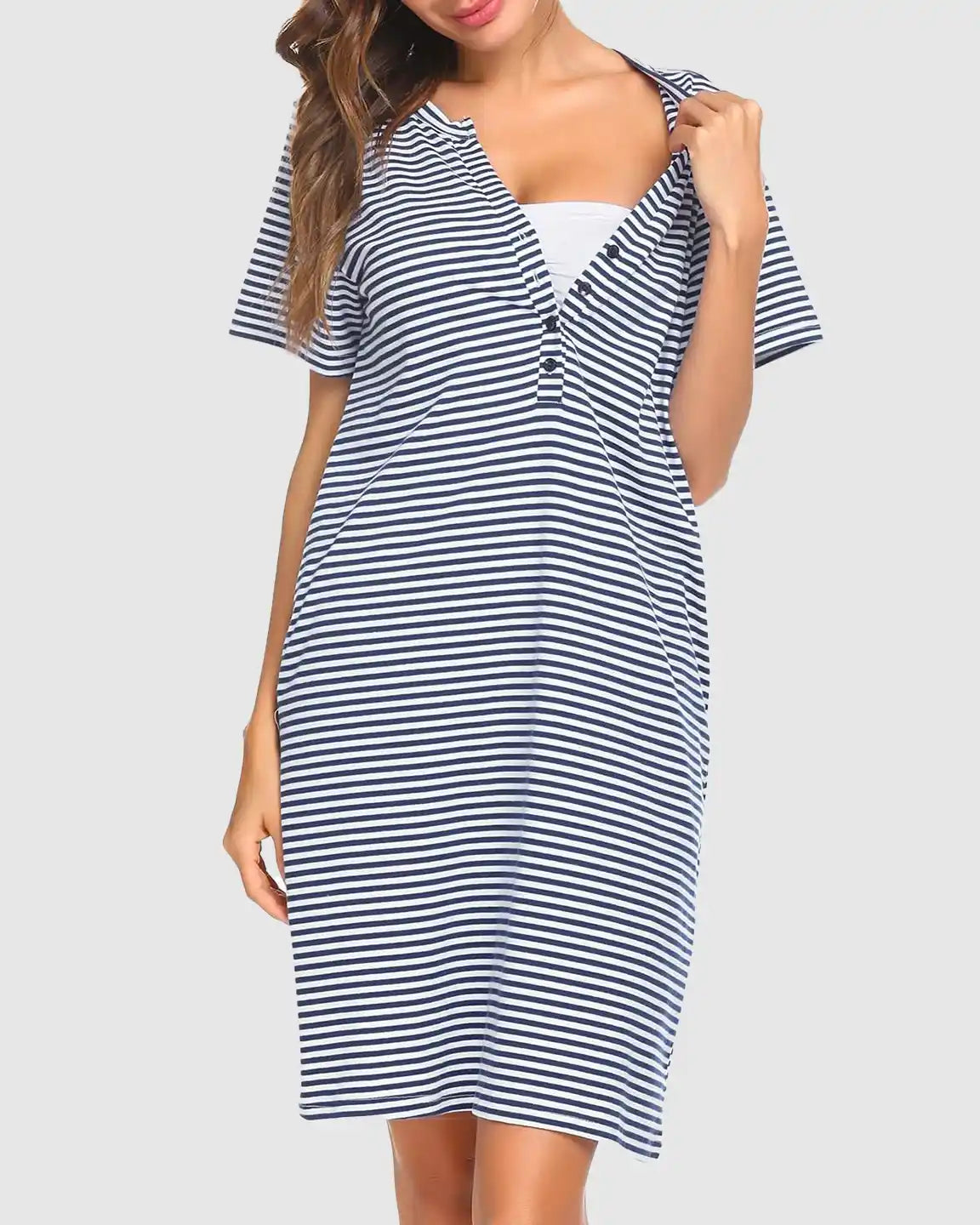 Button-Front Easy-Access Maternity & Nursing Sleep Dress