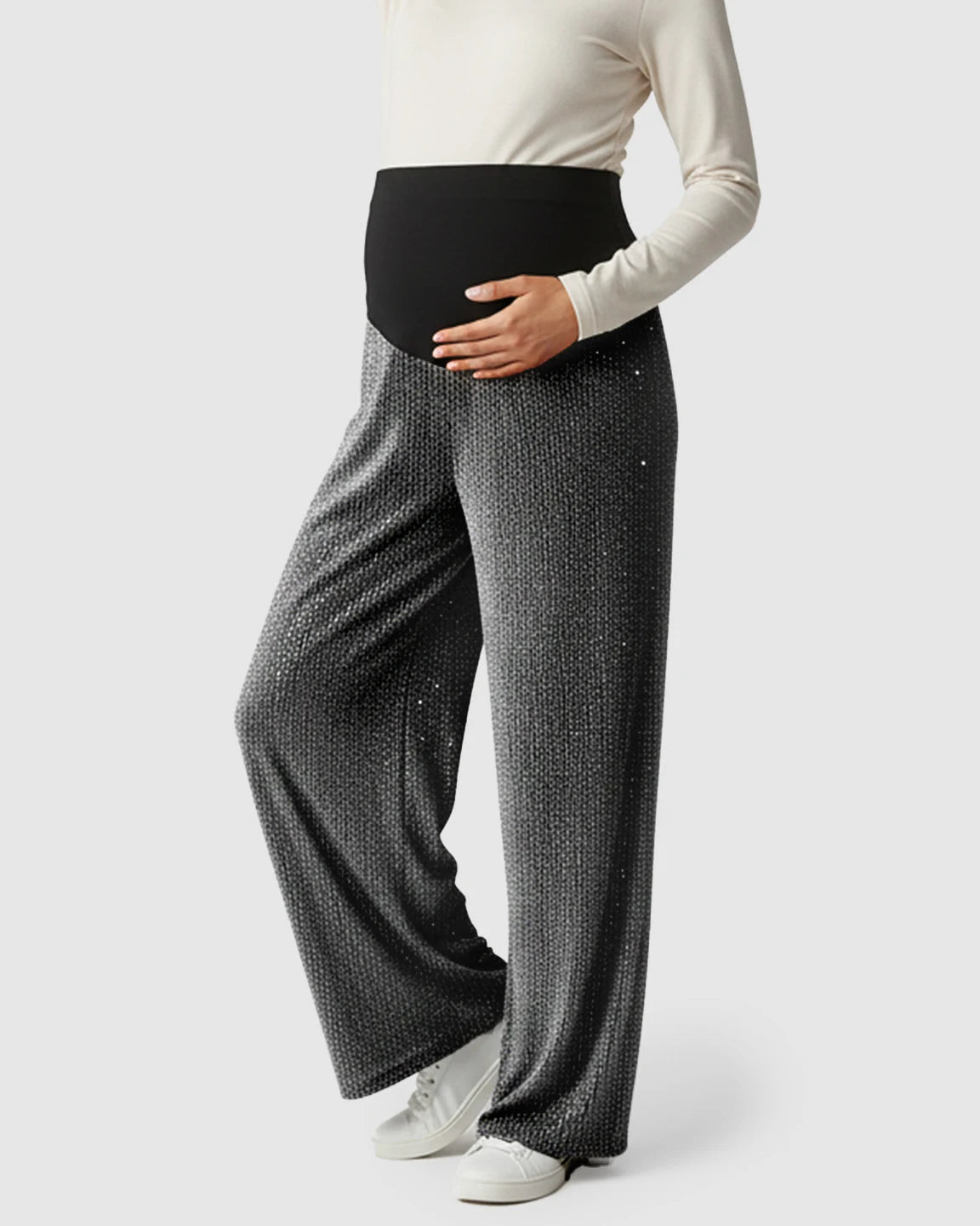 High Waist Rhinestone Embellished Wide Leg Maternity Pants