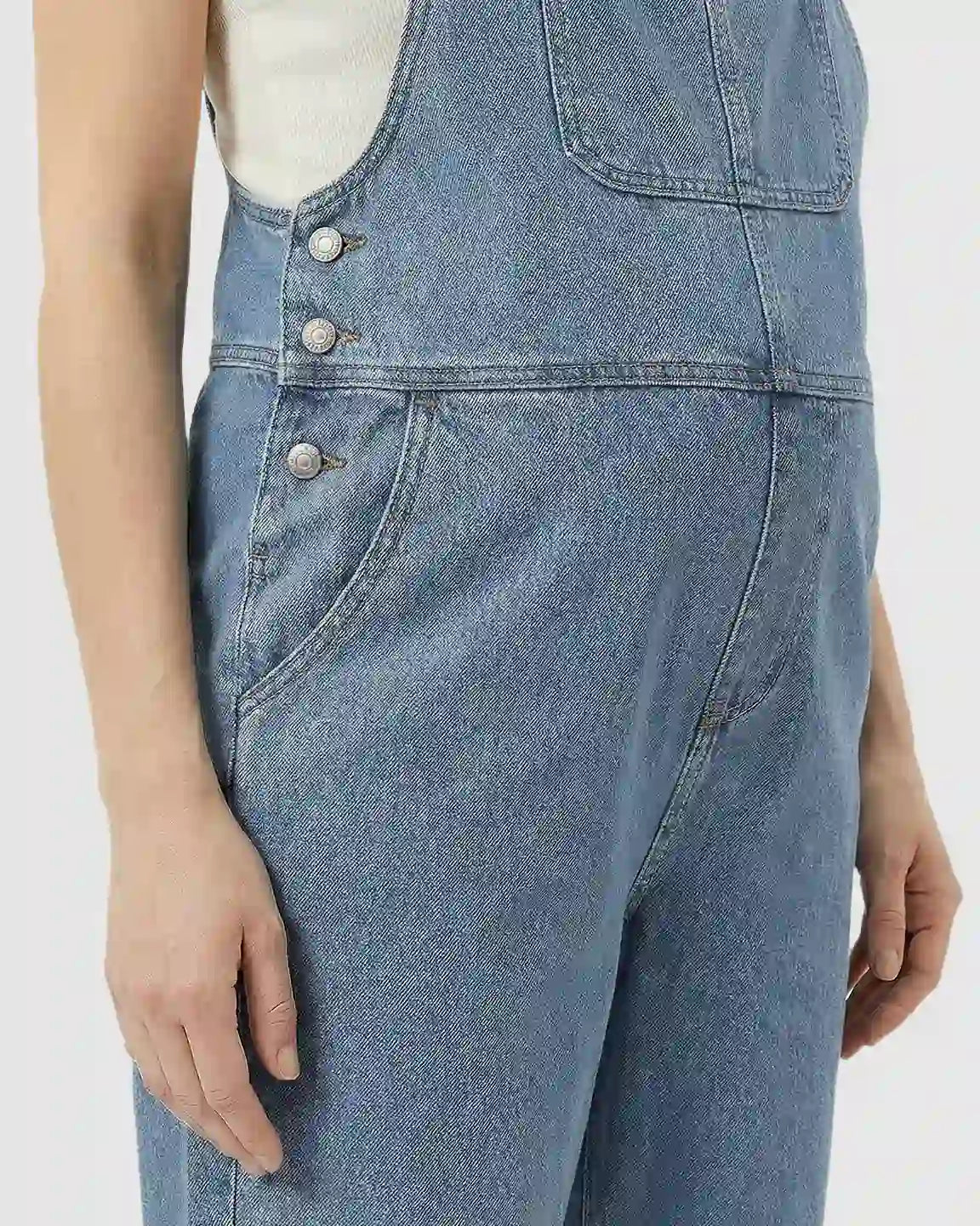 Adjustable Strap Loose Denim Maternity Jumpsuit