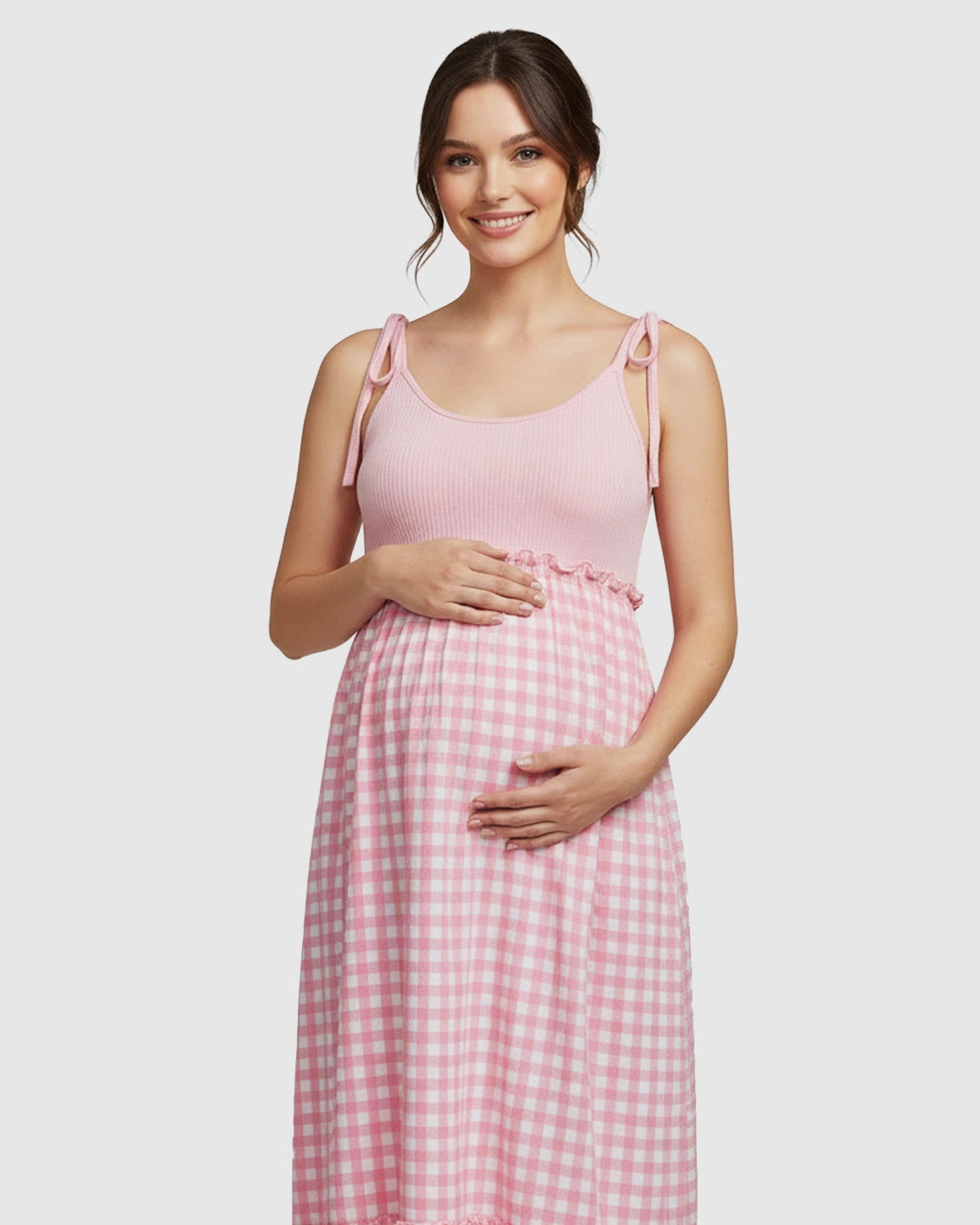 Spaghetti Strap Plaid Patchwork Maternity Maxi Dress