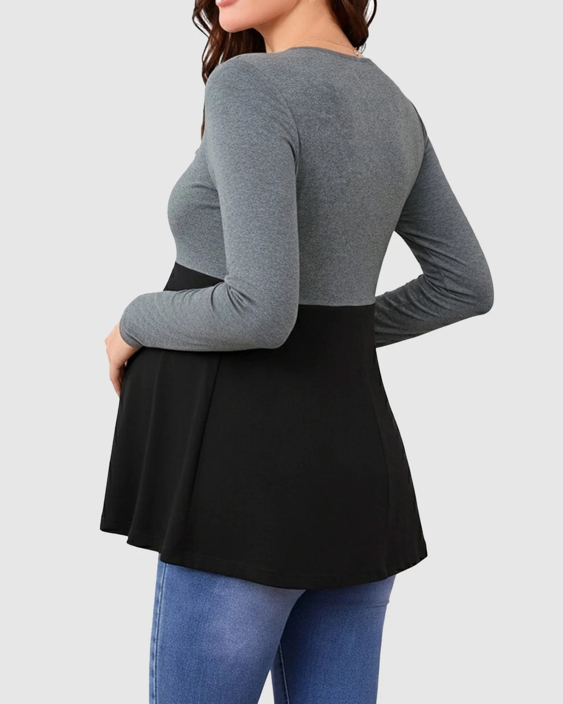 Double-Layer Nursing Access Color-Block Maternity Top