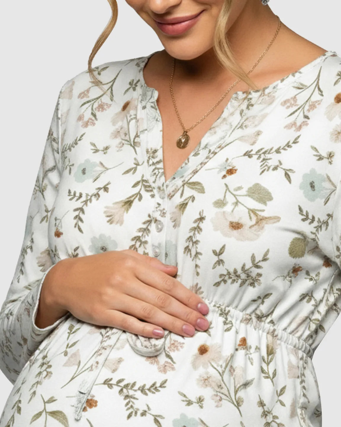 Floral V-Neck Long Sleeve Maternity Blouse