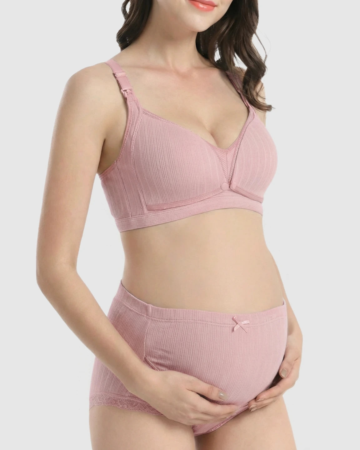 Wire-Free Breathable High-Waist Maternity Nursing Bra & Panty Set
