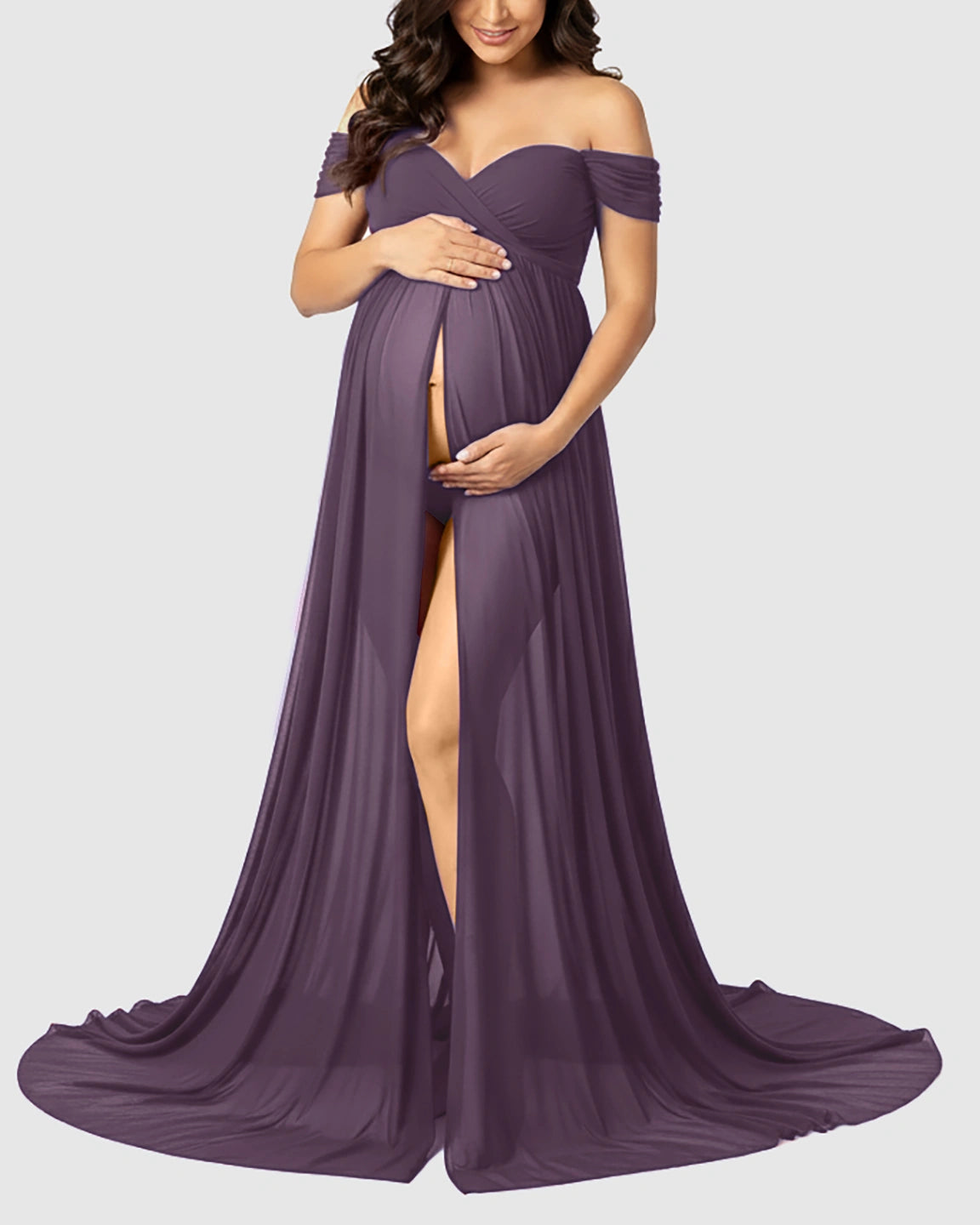 Off Shoulder Laced Flowing Maternity Maxi Dress