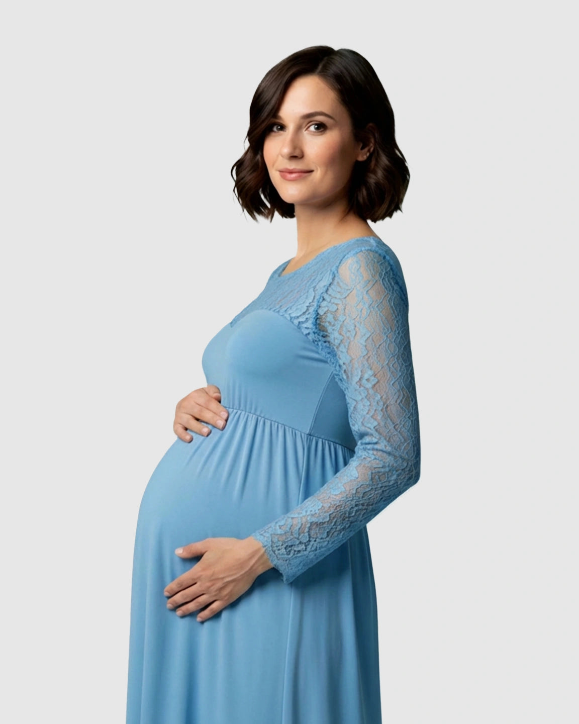 Elegant Lace Floor-Length Maternity Photoshoot Dress