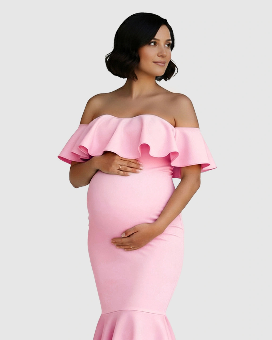 Ruffled Off-Shoulder Mermaid Hem Maternity Photography Gown