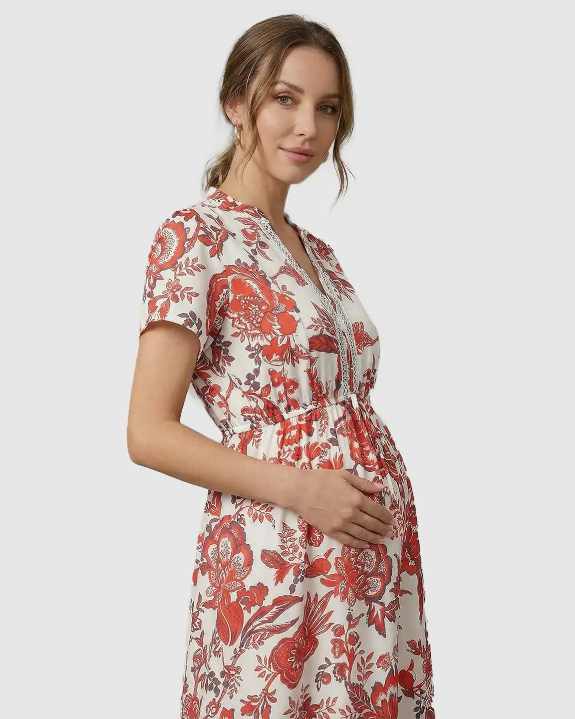 Retro Floral Print Boho Maternity Dress