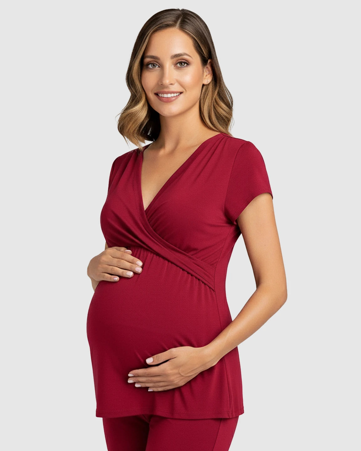 Wrap V-Neck Short-sleeve Maternity & Nursing Sleepwear Set