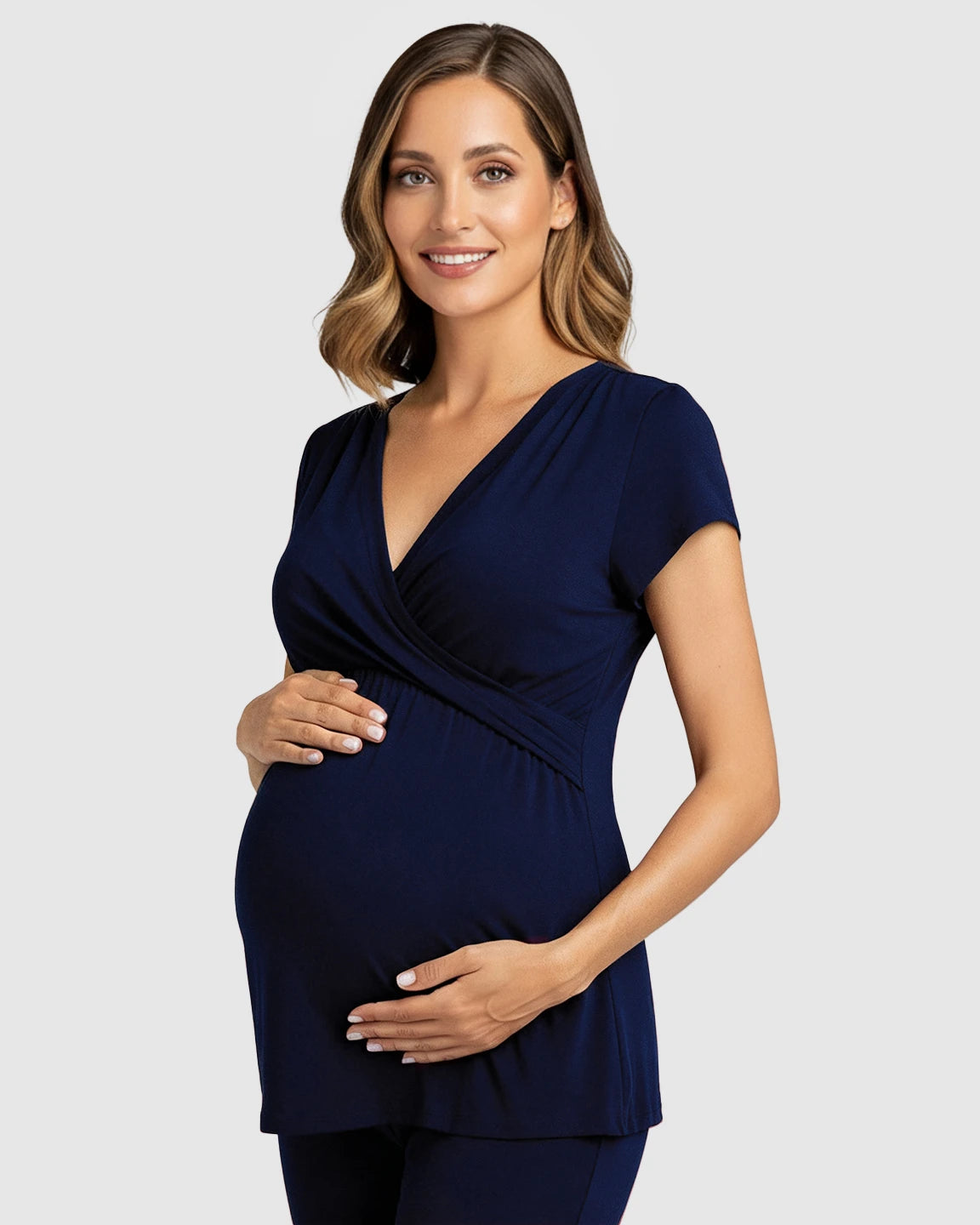 Wrap V-Neck Short-sleeve Maternity & Nursing Sleepwear Set