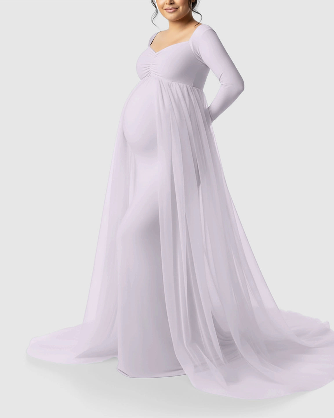 Sheer Mesh Flowy Train Maternity Maxi Dress