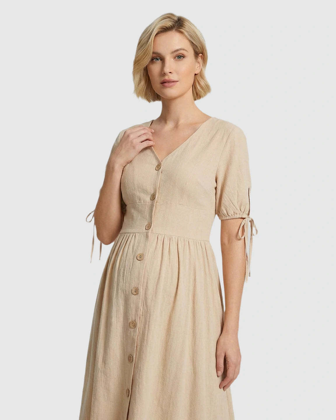 Tie Sleeve A-Line Maternity Midi Dress