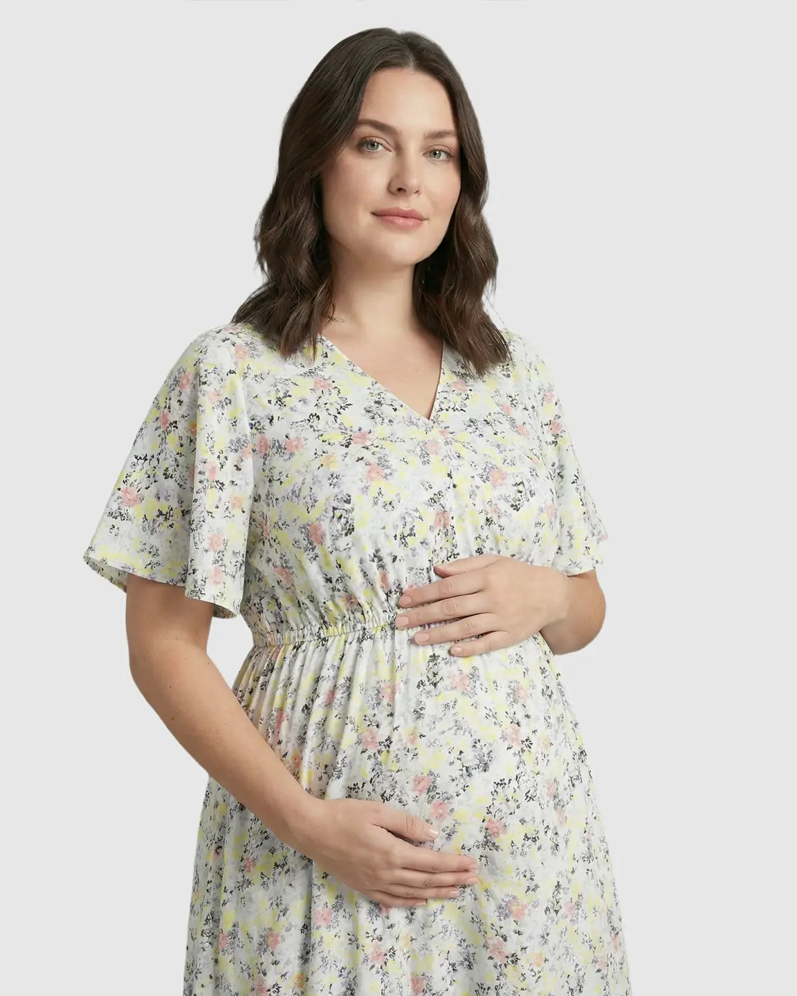 Tencel Fabric Slitted Maternity Maxi Dress