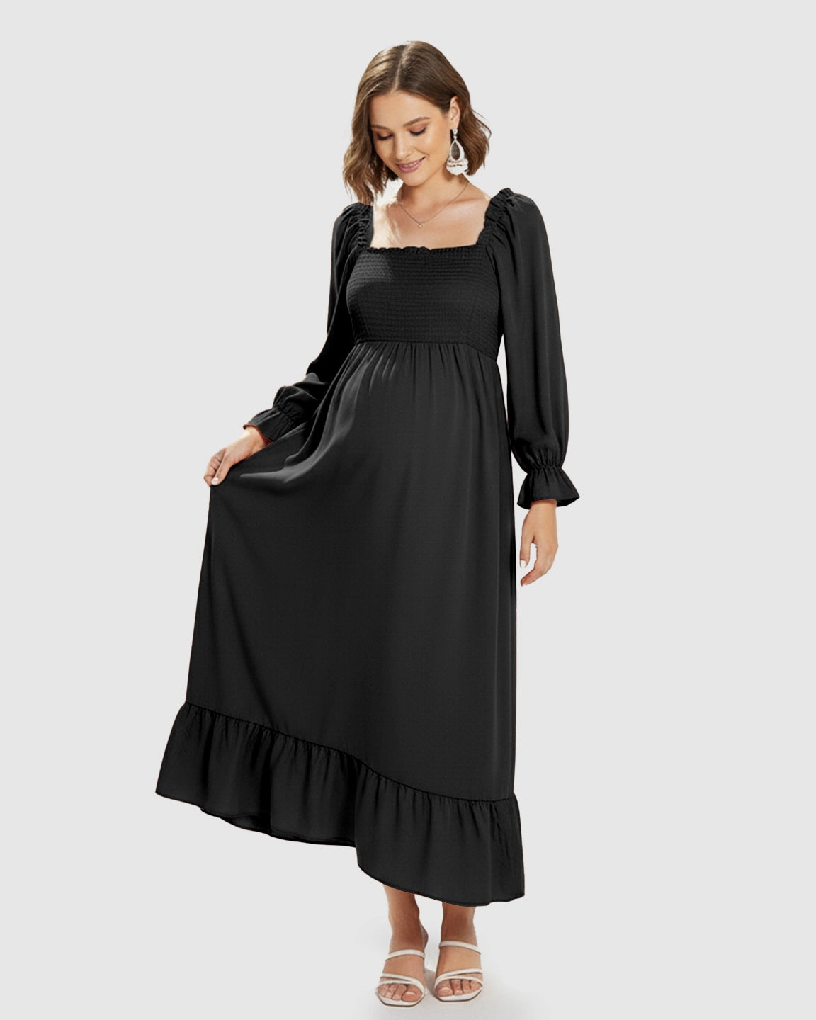 Bishop Sleeves Retro Elegant Maternity Maxi Dress