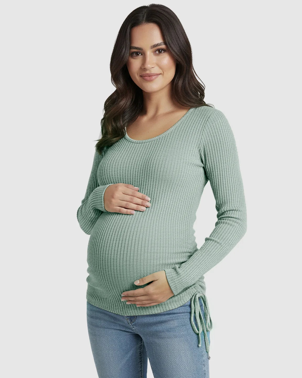 Adjustable Side Drawstrings Ribbed Maternity Top