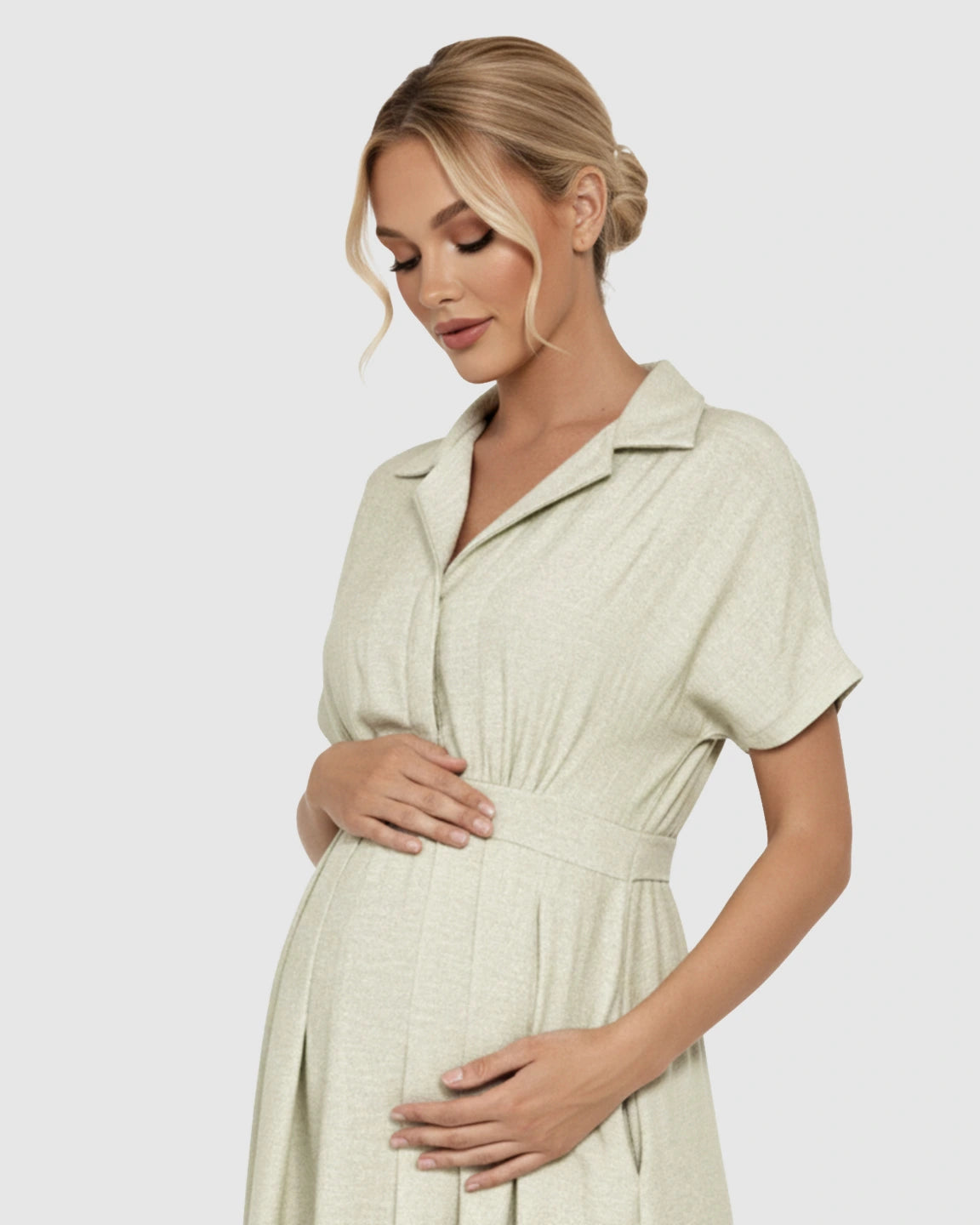 Lapel Collar A-line Maternity Midi Dress
