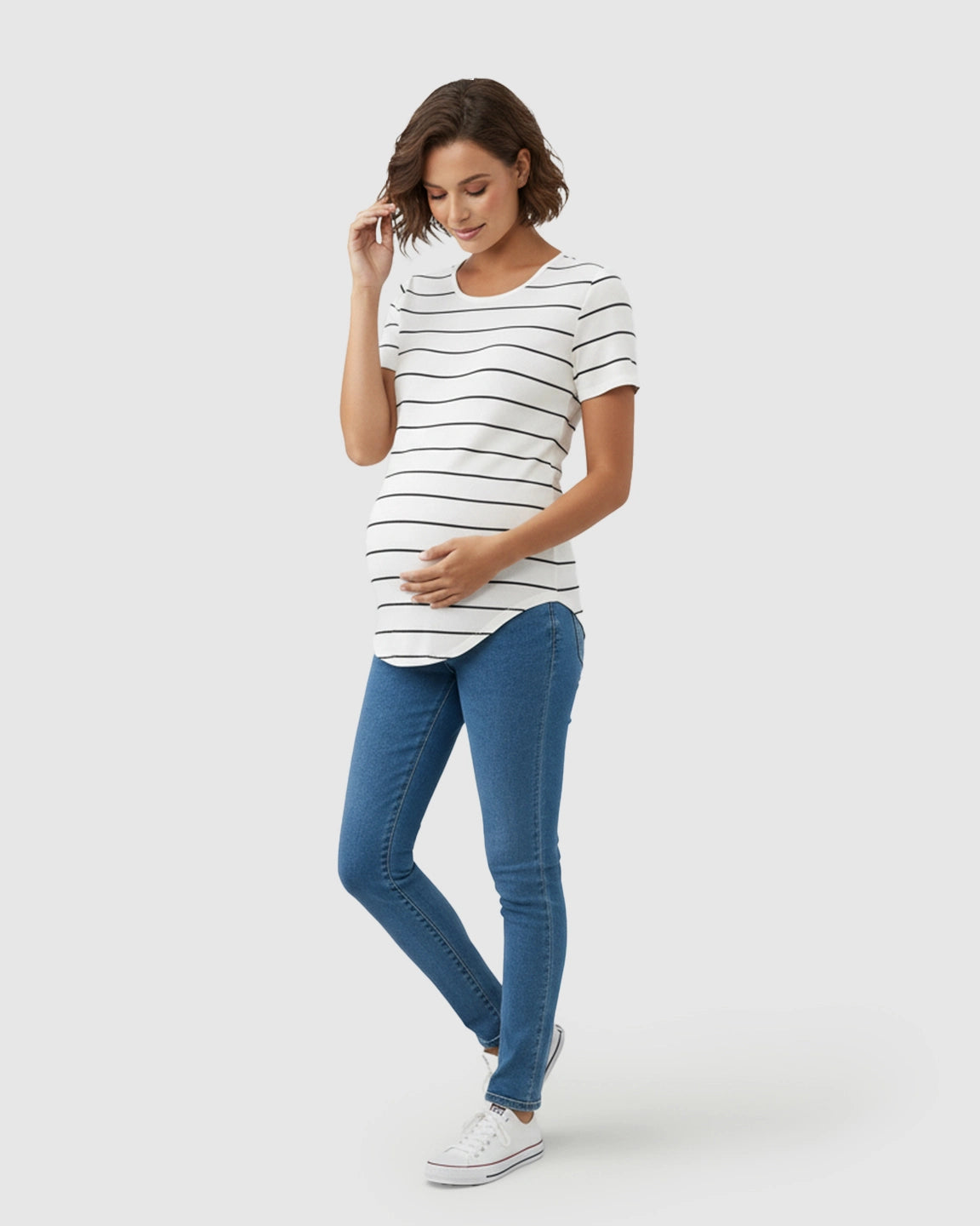 Striped Short-Sleeve Relaxed Fit Maternity Top