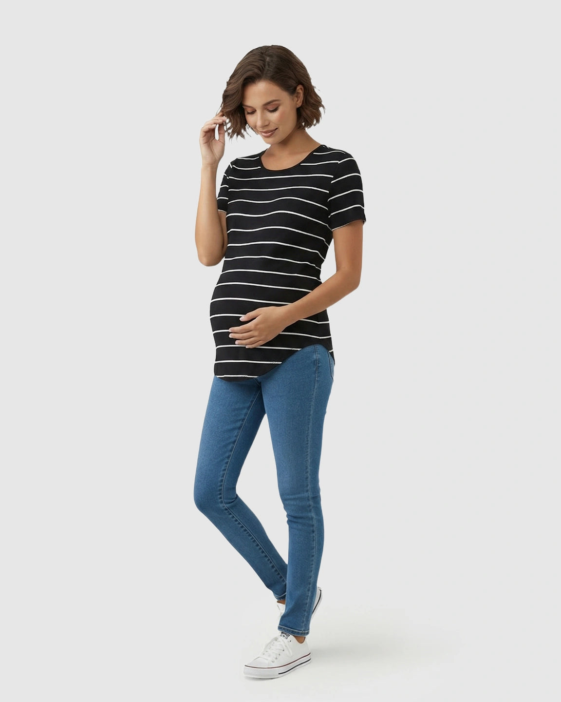 Striped Short-Sleeve Relaxed Fit Maternity Top