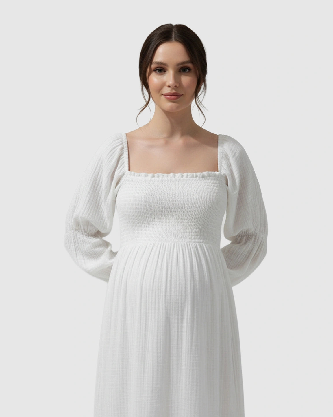 Puffed Long-Sleeve Tiered Skirt Maternity Maxi Dress