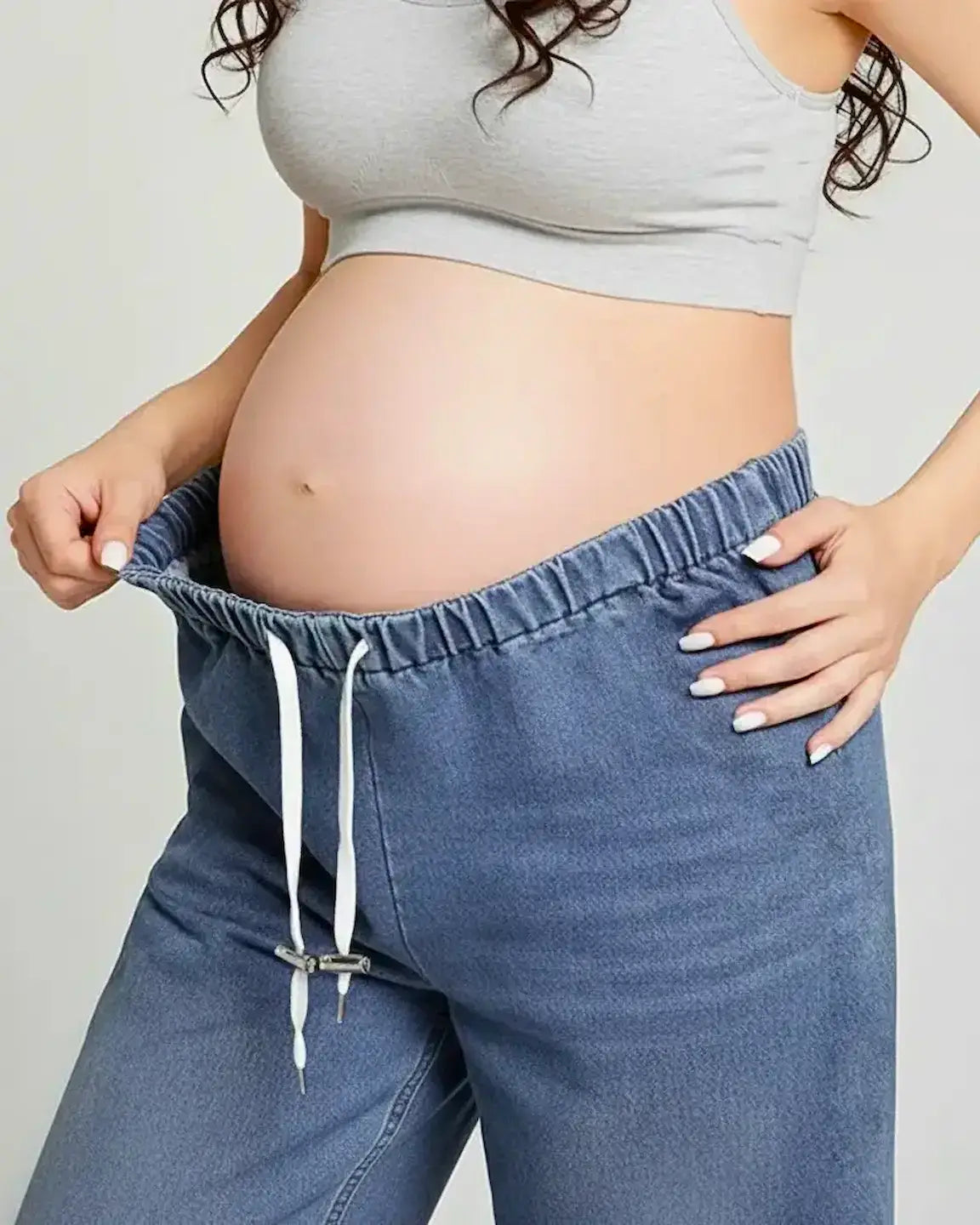Baggy Wide-Leg Drawstring Maternity Jeans