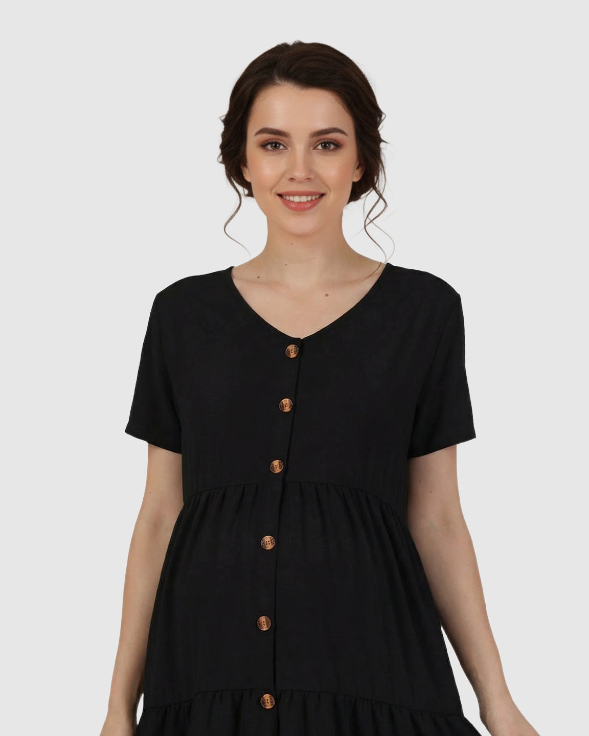 Button-Up Tiered Maternity Mini Dress