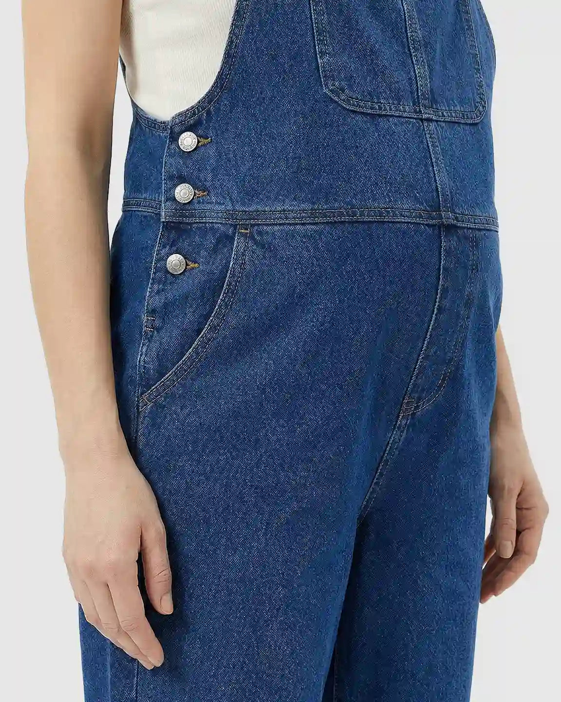 Adjustable Strap Loose Denim Maternity Jumpsuit