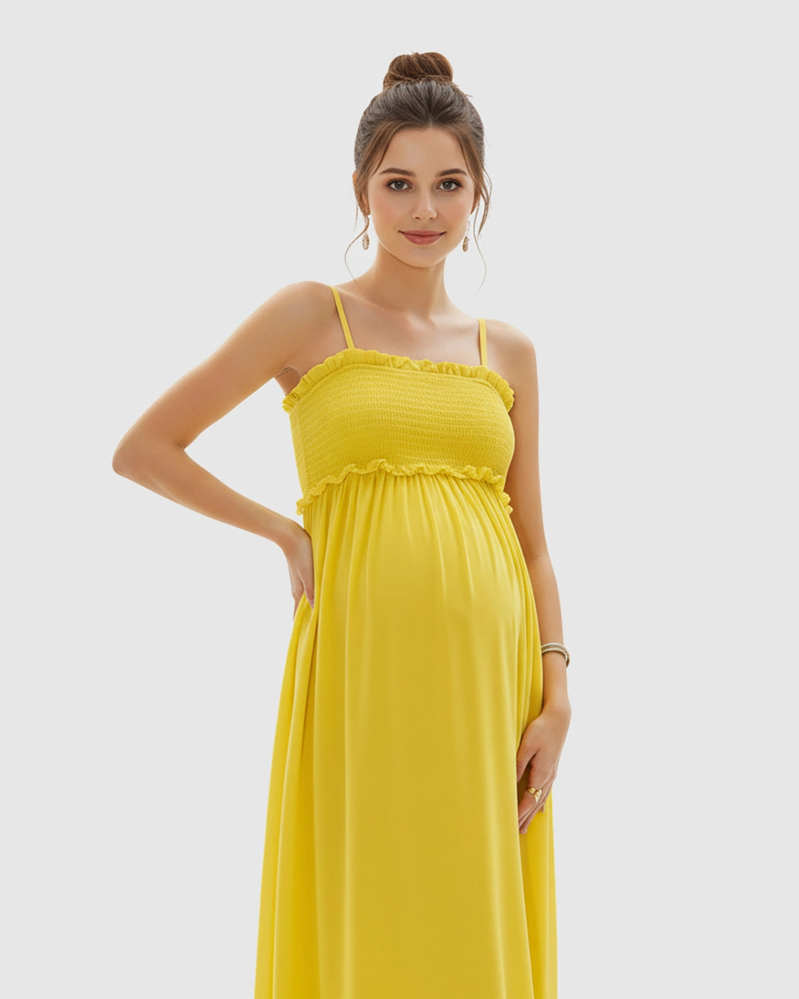 Shirred Spaghetti A-Line Maternity Maxi Dress