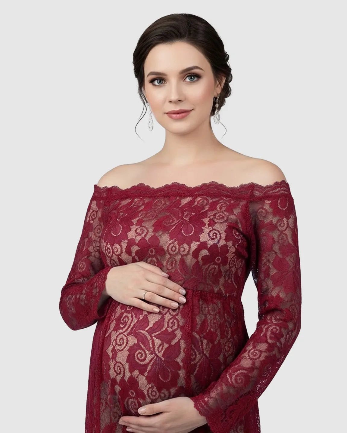 Off-Shoulder Lace Slit Maternity Gown