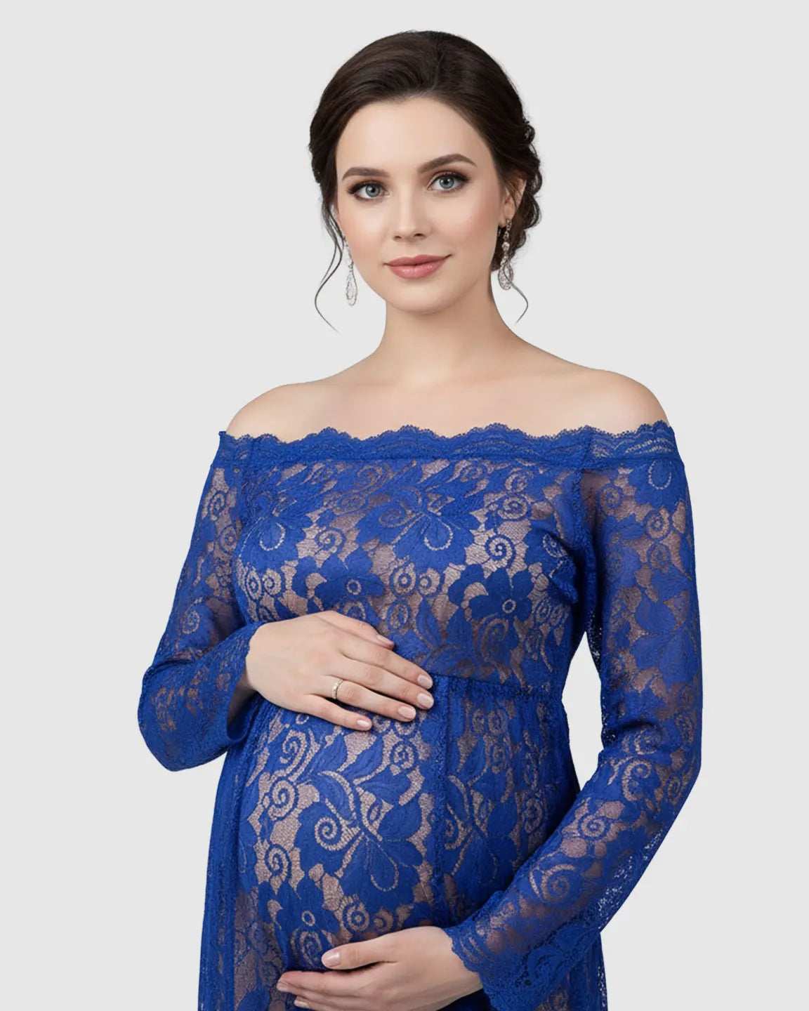 Off-Shoulder Lace Slit Maternity Gown